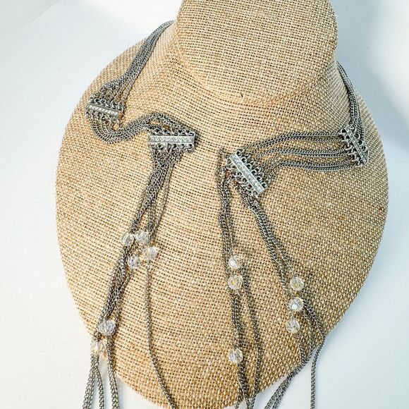 Vintage Multi-Strand Chain and Crystal Statement Necklace - Boho Glam - Picture 8 of 10